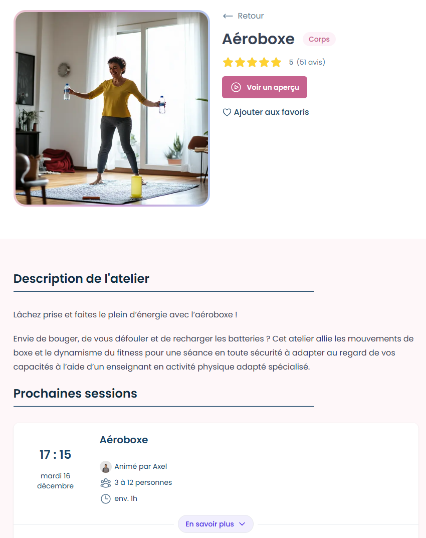 Exemple d'atelier Aéroboxe avec Ellii